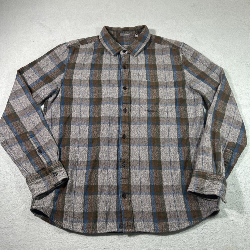 Y2k 2000s Toad And Co Flannel Button Up Shirt Mens Medium Lumberjack Plaid Gray